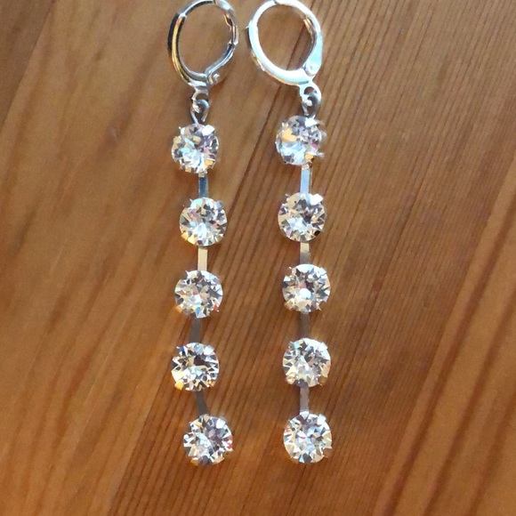 Silver Crystal Drop Earrings - Picture 4 of 15